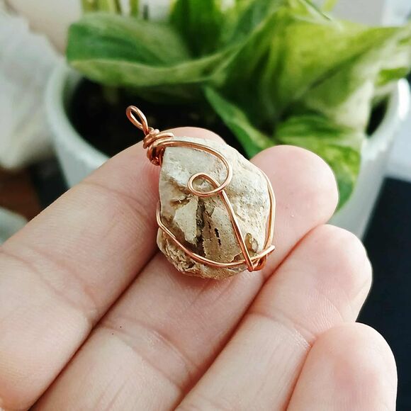 Fossil Pendant, Copper Wire Wrapped Pendant, 1.5" - Picture 2 of 3